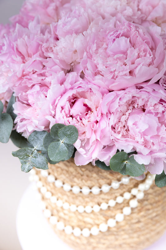 Blush Peony Basket with Pearls